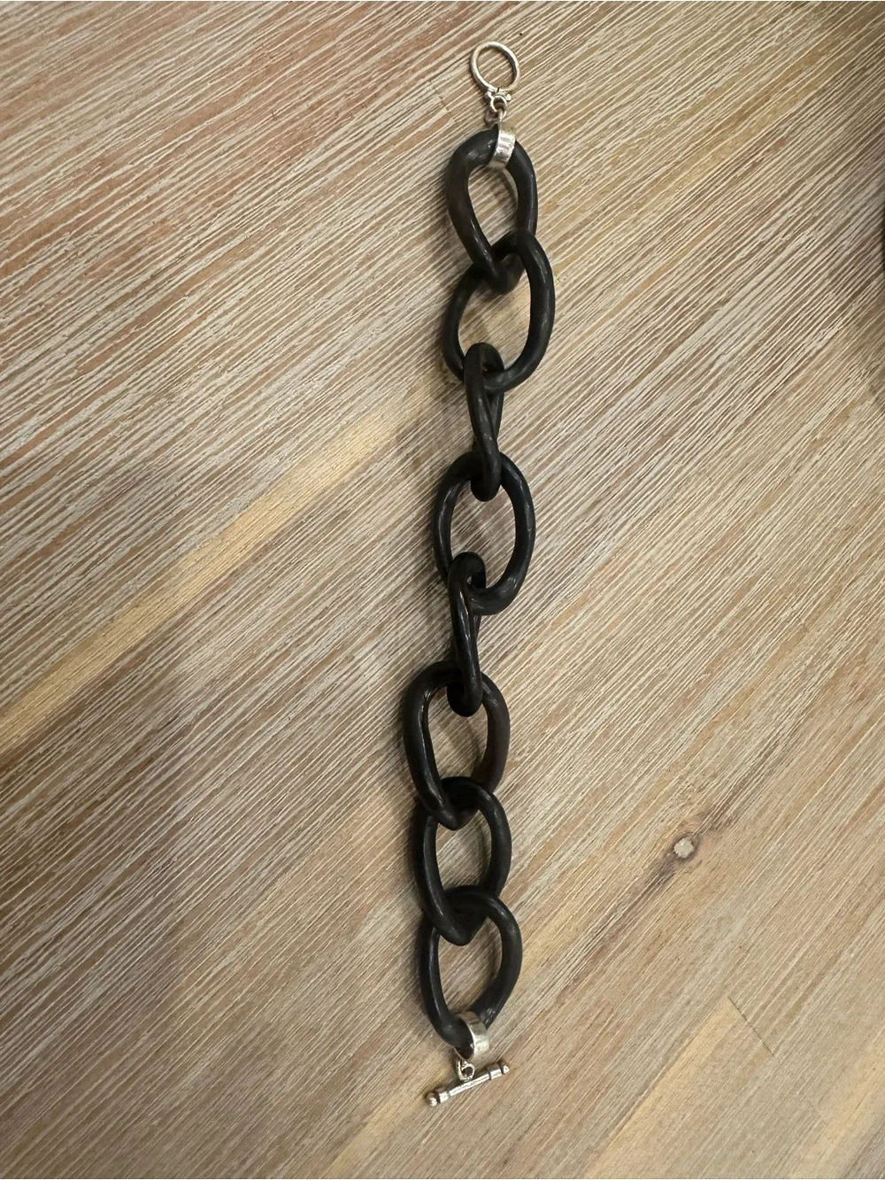 Chunky Black Resin Chain Link Bracelet with Silver-Tone Toggle Clasp